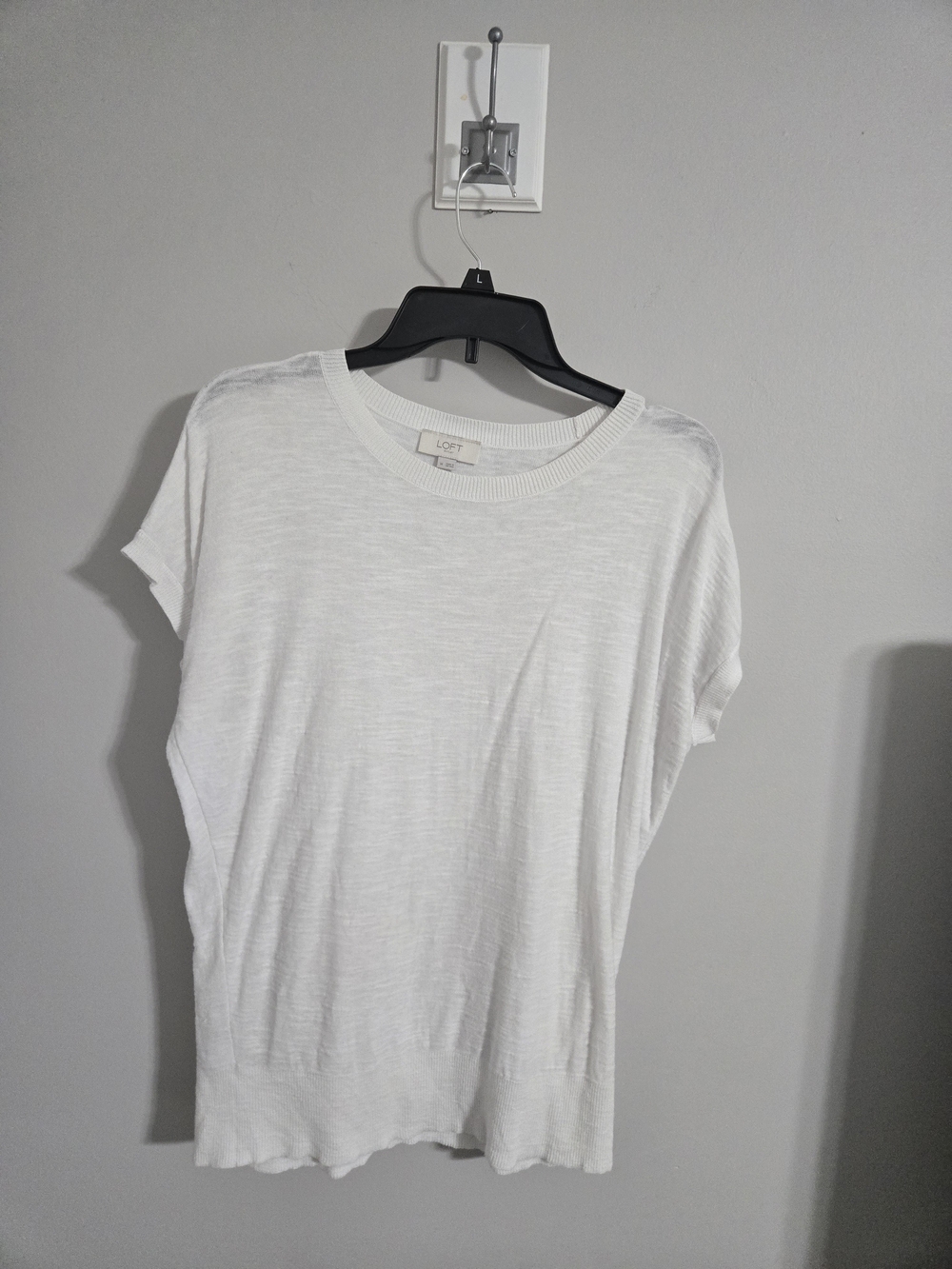 LOFT White Short-Sleeve Scoop Neck Sweater